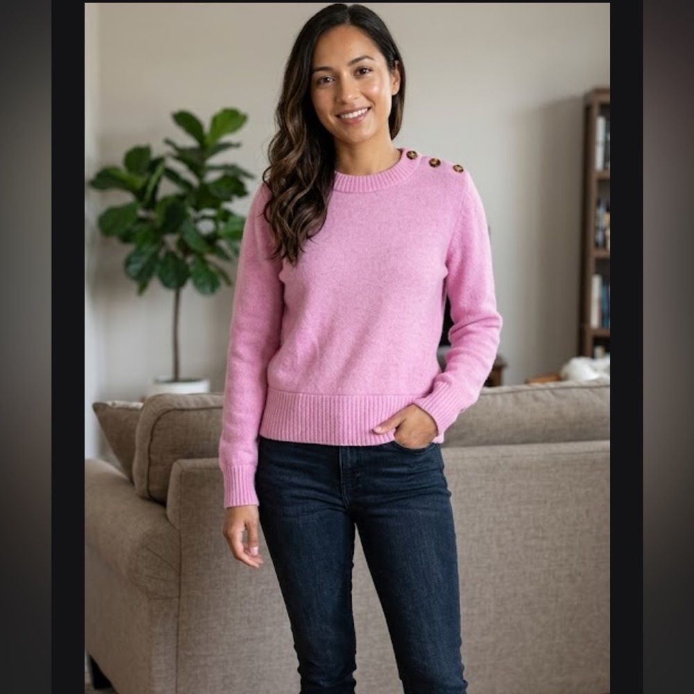 J. Crew Pink Crew Neck Sweater with Button Accents
